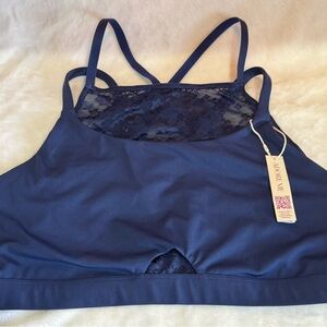 Adore Me Navy Lace-Back Sports Bralette